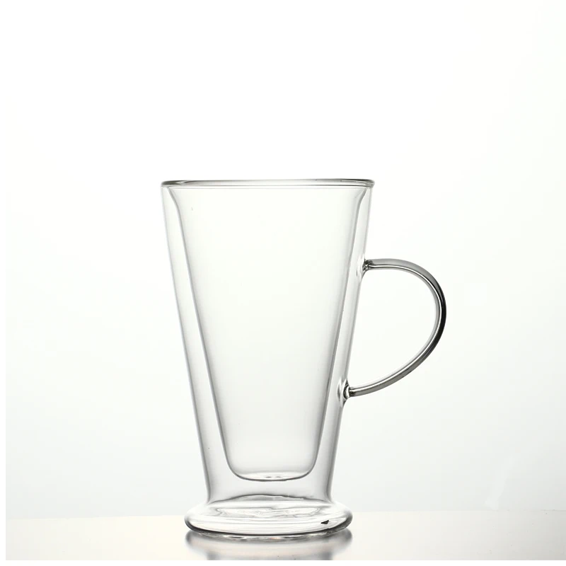 
China wholesale heat resistant double layer glass cups with handle 