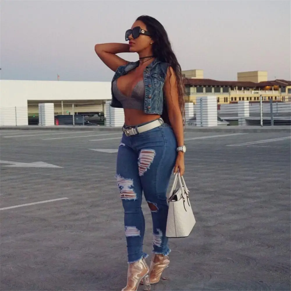 Wholesale Jean Waistcoat 2020 new vest sexy sleeveless vest Jean jacket