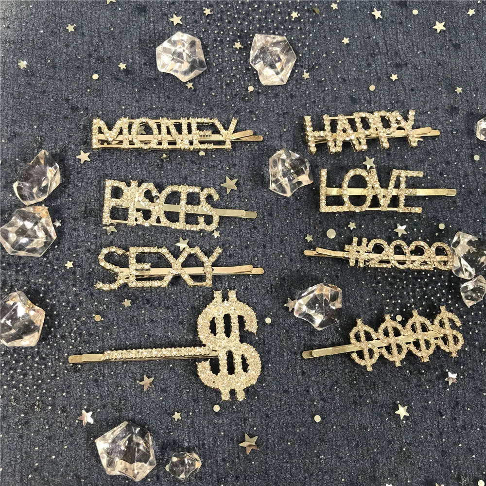 Custom Hair Pins With Words Rhinestone Letters For Hairpin Diamond