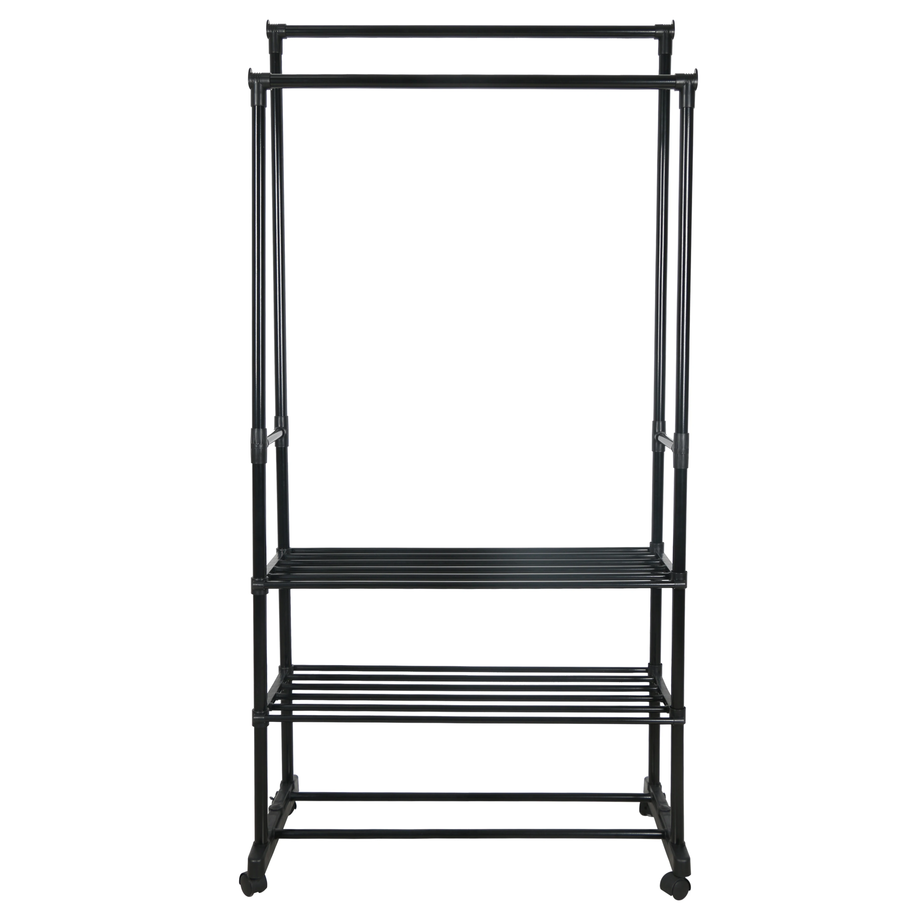 Multifunctional Clothes Hanging Rack With Wheels Double Rod Strong