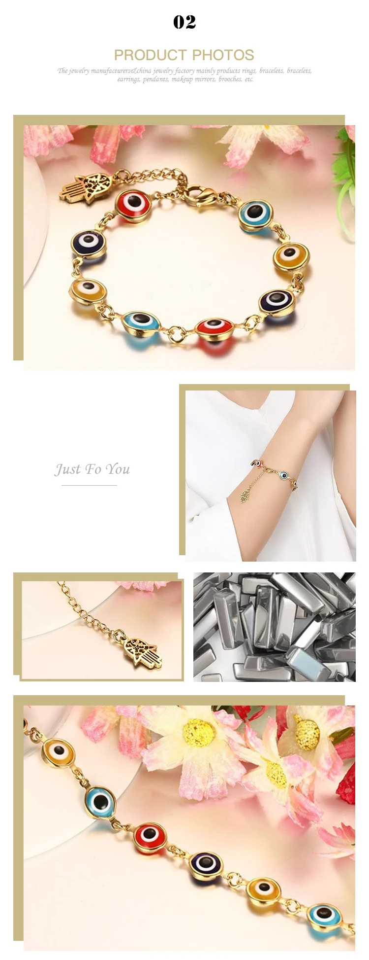Wholesale 2020 New Design 8mm stainless steel colorful glass beads gold bracelet 326
