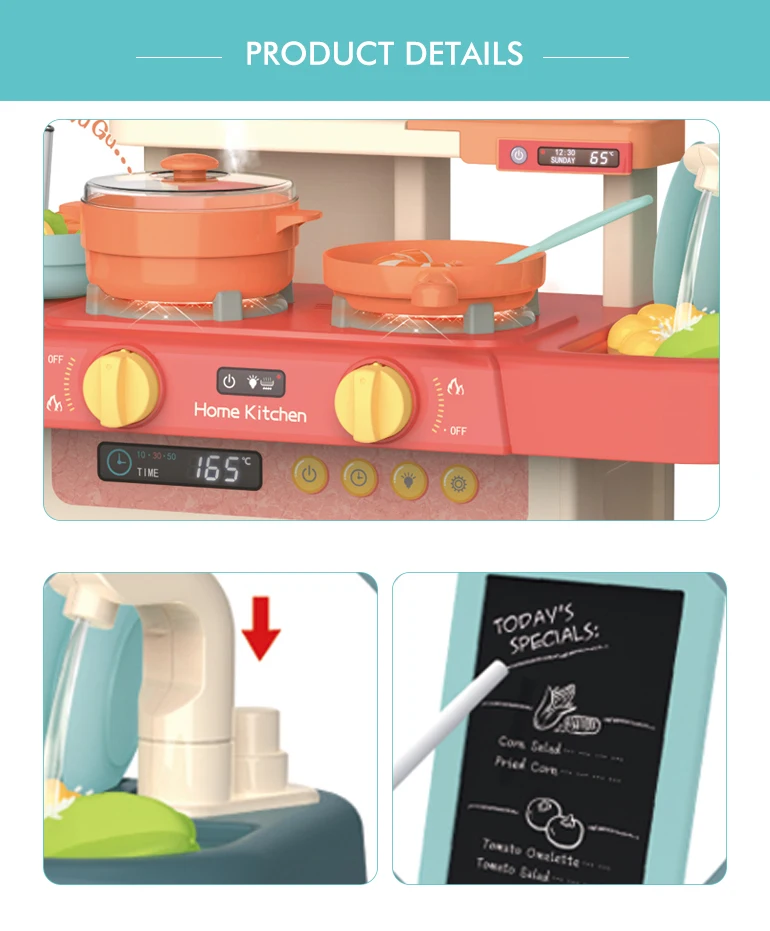 63cm Fashion Cooking Game Pretend Play B/o Spray Water Kitchen Set Toys