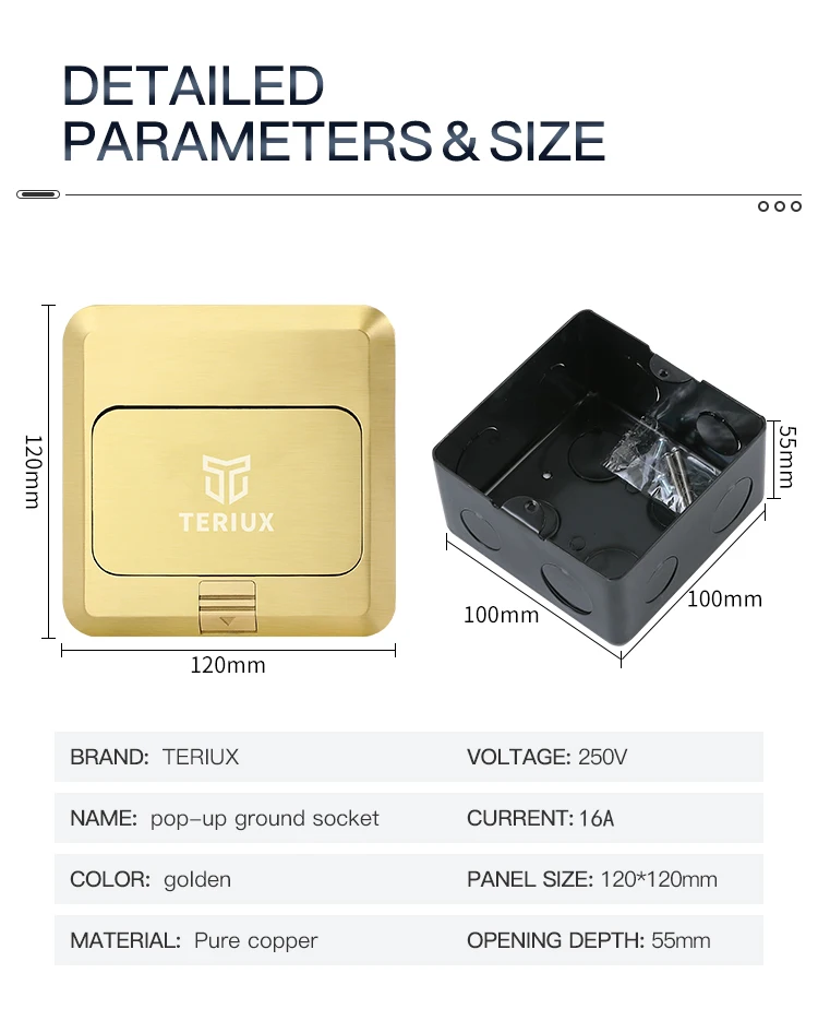 Wholesale USA standard brass electrical power supply 16A pop up floor socket box