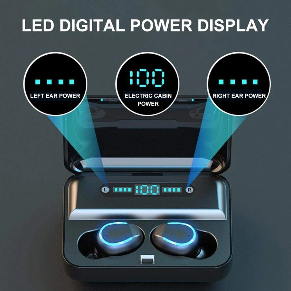 8D Stereo 2000Mah F9 Tws Bluetooth 5.0 Wireless Headset In Ear Headphone Lcd Display Earbuds - ANKUX.COM