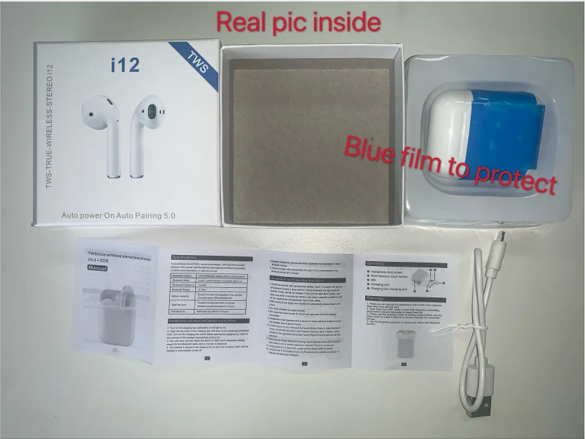 IPX5 Sweat Proof with Awesome Sound Wireless In-ear HIFI Earphone Earbuds i12 for wireless earbuds tws - ANKUX.COM