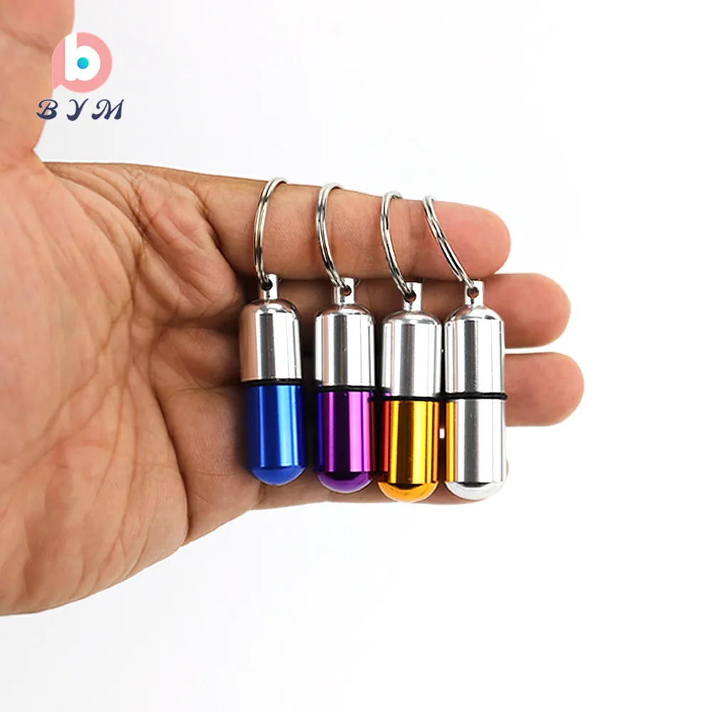Source aluminium bicolor capsule shaped pill box waterproof travel round  designer keychain mini pill case on m.