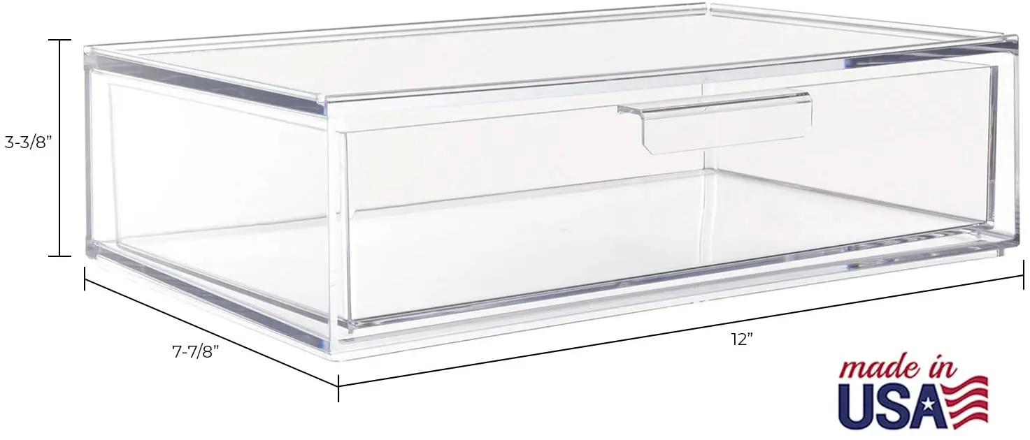 Clear Acrylic Stackable Cosmetic Organizer Drawer 12" Wide Clear