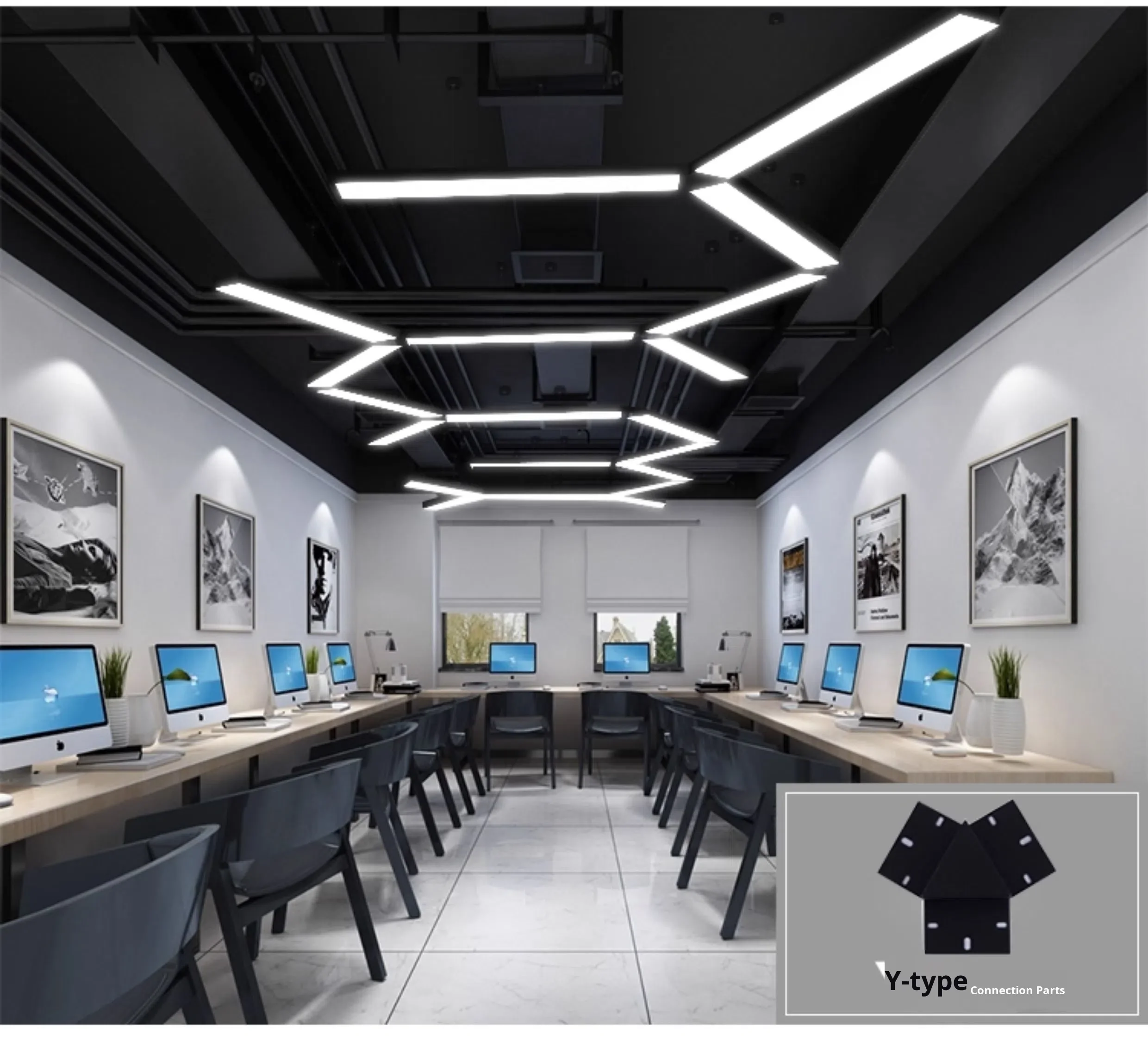 product industrial style office pendant light with led strip for gym shop commercial spaces square design-7