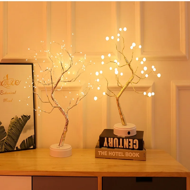 Christmas Greeting Tree Light 108 led Copper wire Fire Night Light for Wedding Party Home Decorations USB Firefly Tree Lamp