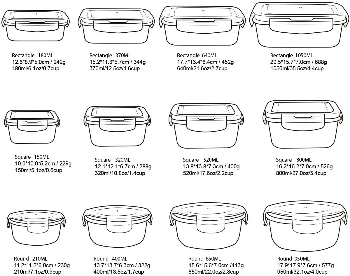 Eco Friendly 24pcs Bpa Free Glass Containers Set Meal Prep Food Storage