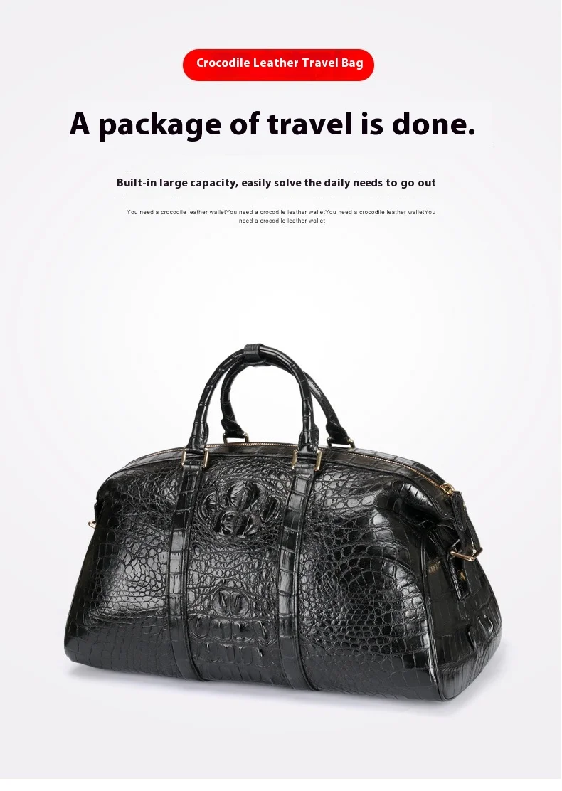 Men's Casual Crocodile Leather Travel Bag Unisex Vintage Satchel Zipper Closure New Arrival Fashion Accessory Letter Large Size