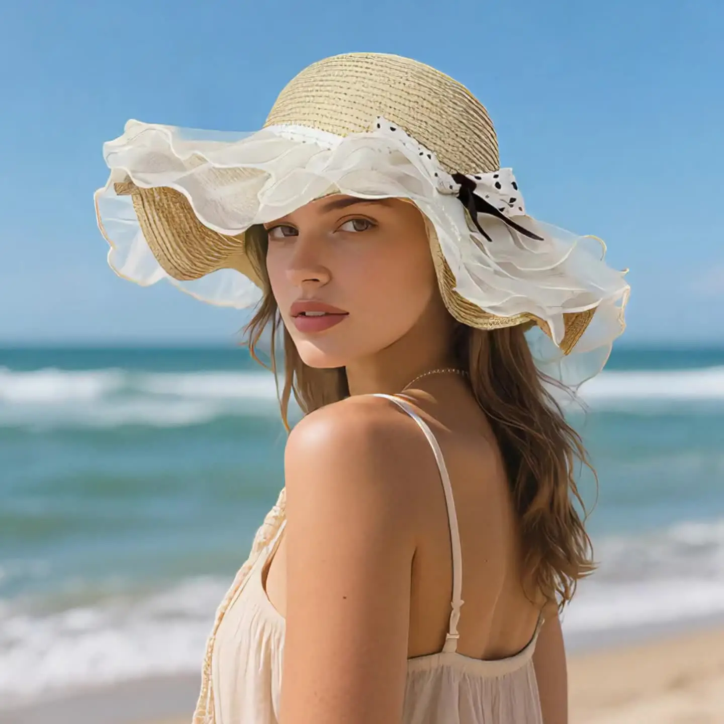 New Lace-Brimmed Straw Sun Hat - Big See-Through for Summer 