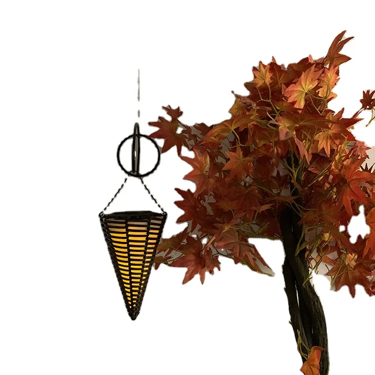 Solar Powered Cone Shaped Rattan Hanging Light Solar Panel LED Lights Home Outdoor Garden Deck Lantern-new design