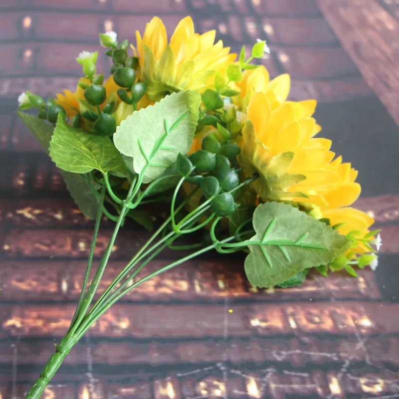 Hot Selling Spring Sun Flower Bouquet Wedding Home Decorative Cheap