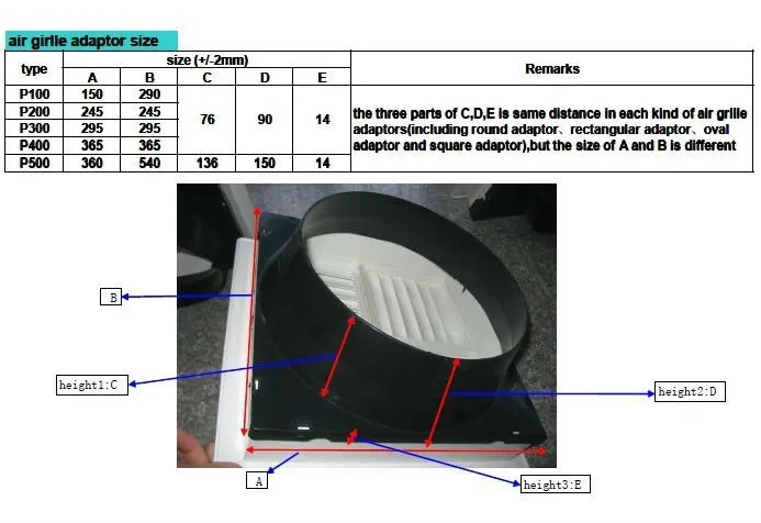 air grille adaptor size
