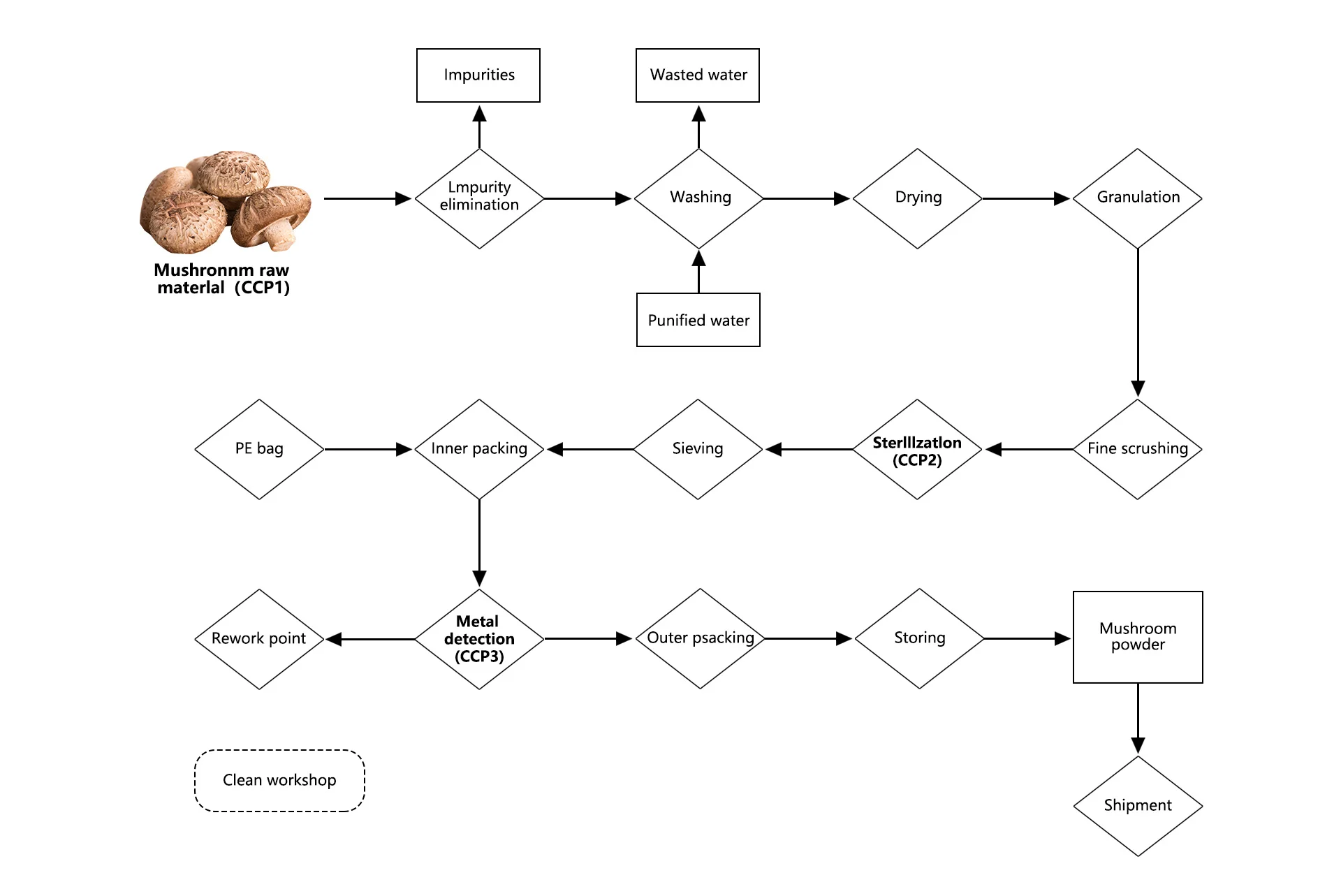 香菇蘑菇 lentinus edodes 粉末认证 kosher 检查 100% 纯净的免疫