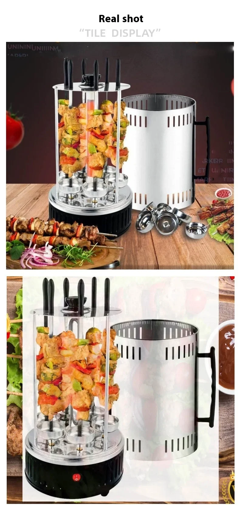 6 Sticks Vertical Electric Smokeless Kebab Machine Oven Rotary Lamb ...
