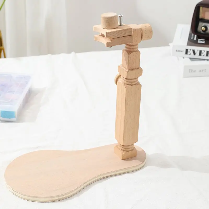 Siton Round Adjustable Solid Wood Cross Stitch Rack Wooden Stand,Desk Standing Embroidery Lap