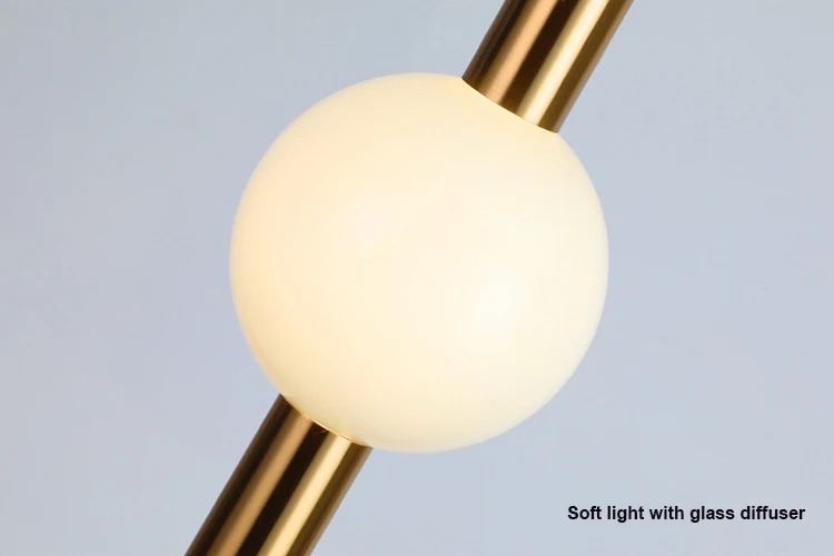 Decorative LED chandelier vertical horizontal pendant light ball combine with glass ball hanging lamp and metal stick