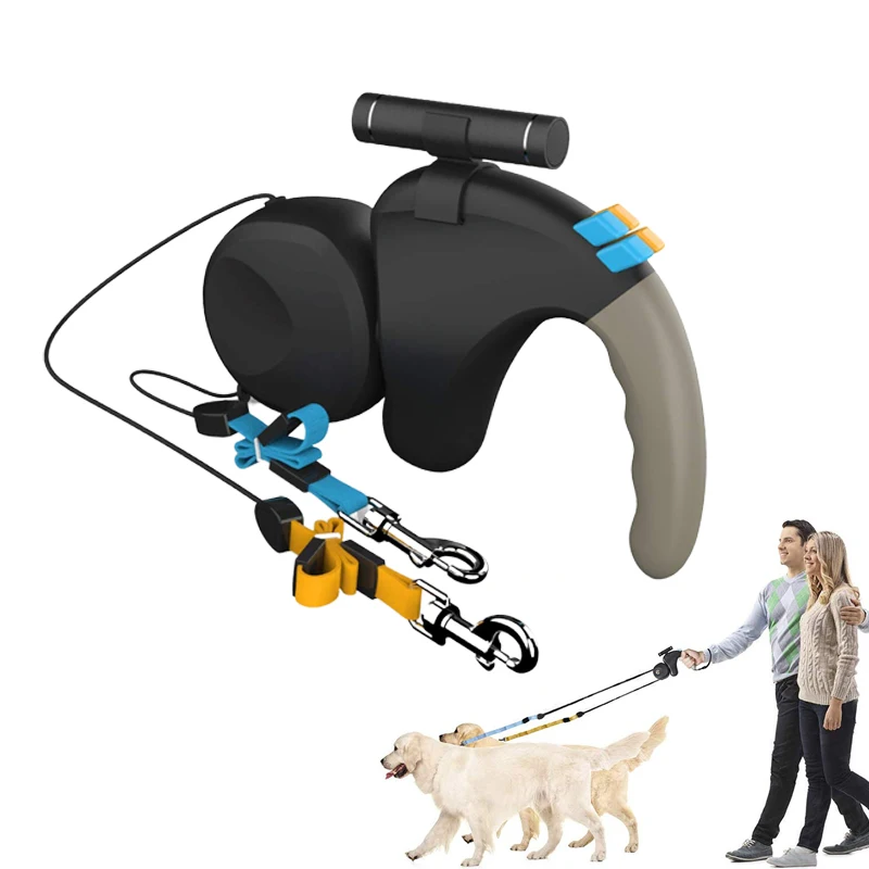 Easy One Lock Double Retractable Dog Leash Heavy Duty Two Dog Lead For