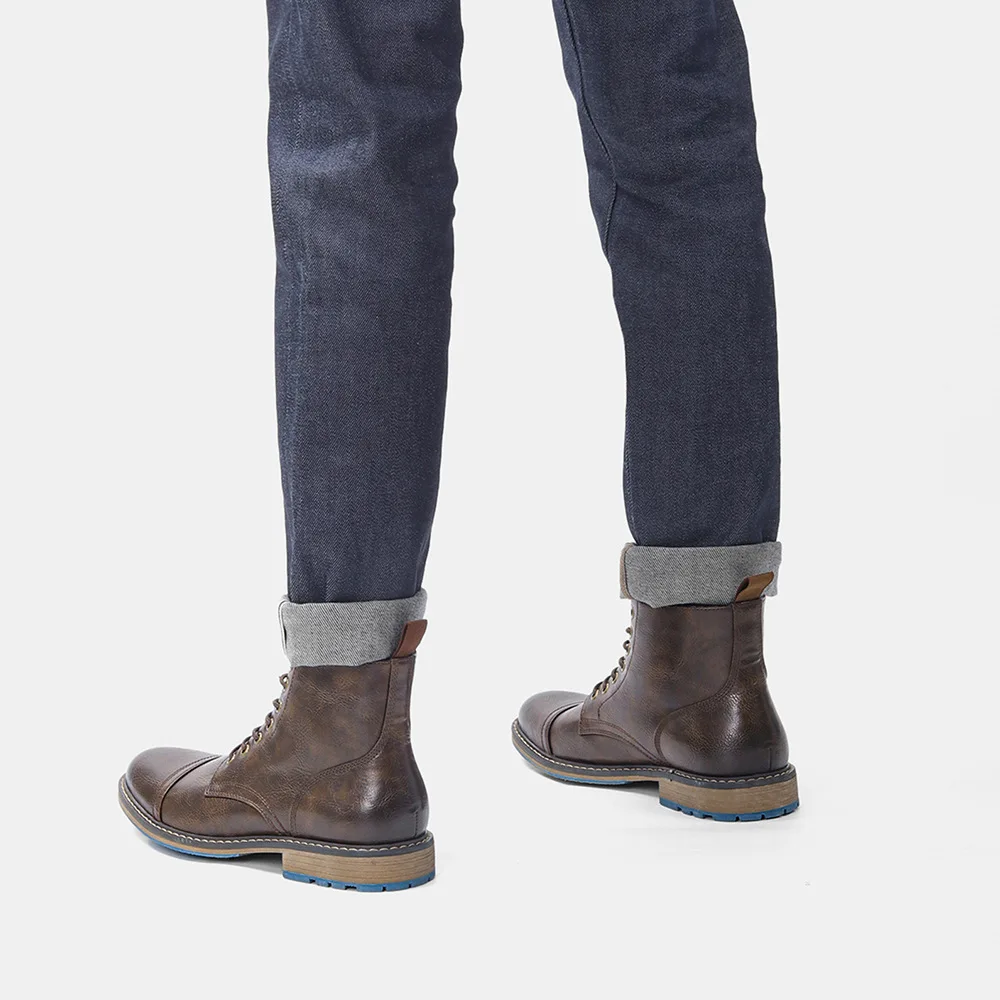 高品质男式马丁靴圆头单靴系带新工作鞋跨境外贸