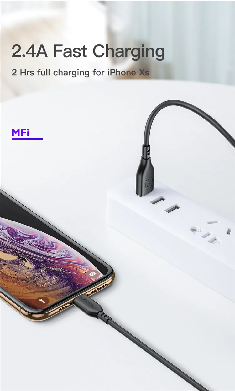 KUULAA Special Sale Mfi Certification 2.4A Sync Fast Charging USB 0.5 1 2M Fast Charger Data Cable for iPhone for Sale