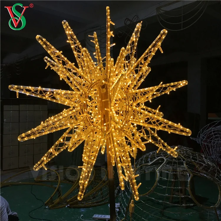 3D Large Gold Starburst Christmas Led Street Star Decorative Motif Lights