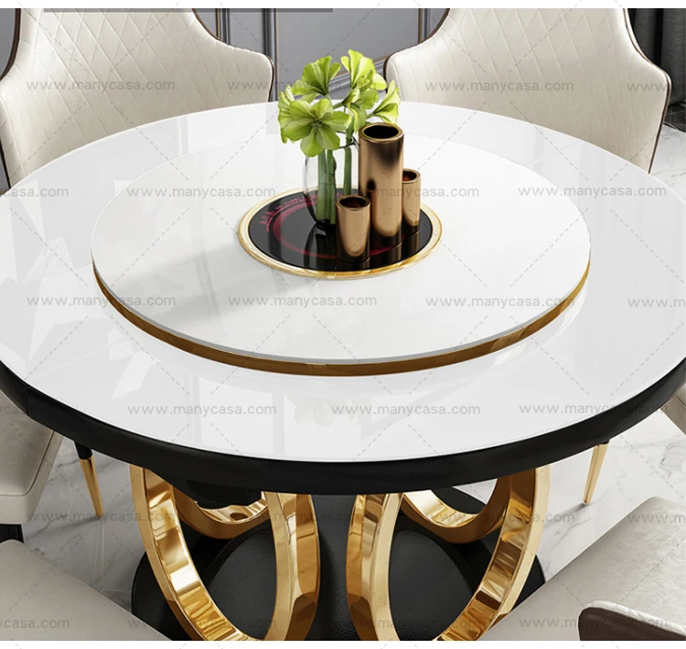 Contemporary Stainless Steel Leg Golden Round Marble Top Rotating