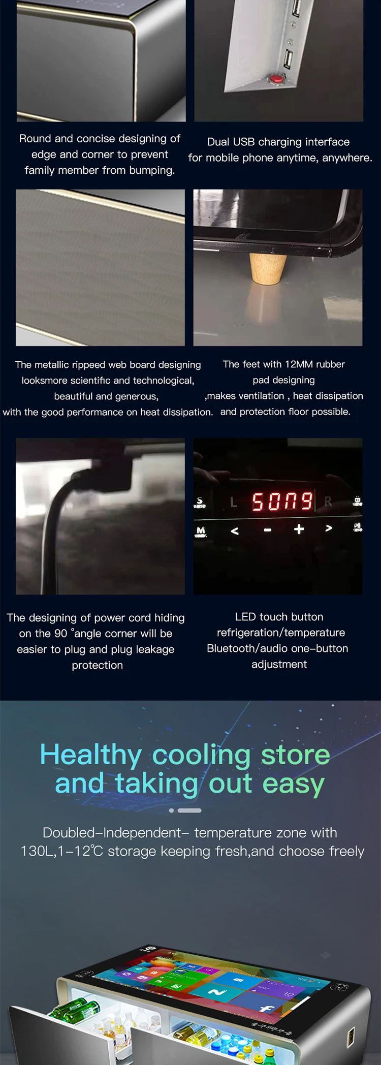 ALS 43" Waterproof 10 Touch Points LCD  multi touch Screen Coffee Table with refrigerator