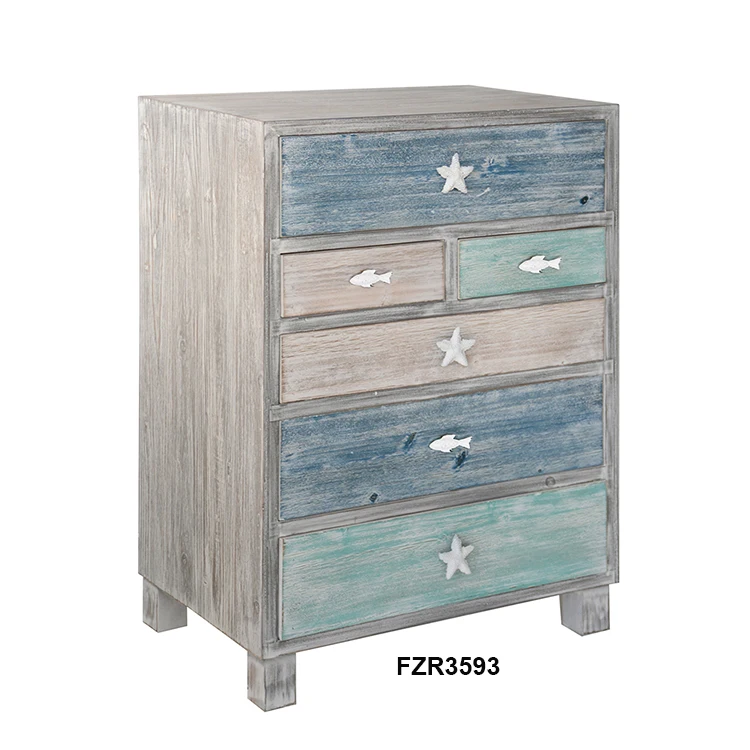Home Living Room Accent Furniture 6 Drawer Antique Blue Solid Wood