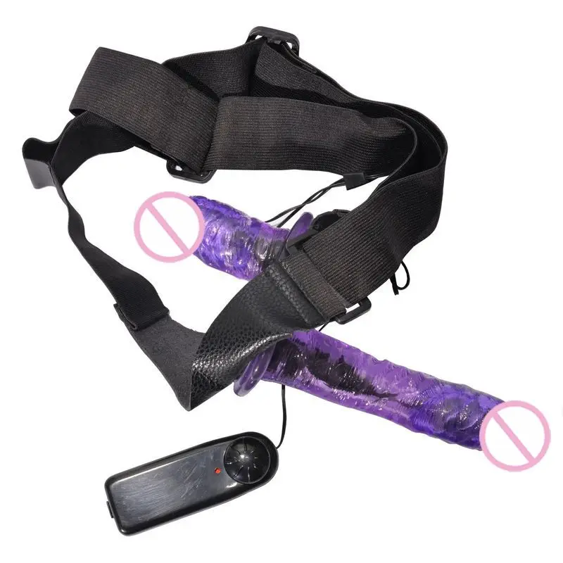 Double Head Strap On Dildo Wearable Vibration Dildo Double Dong Vibrator Dildo Vagina And Anal 9974