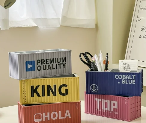 Desk Container Designs Industrial Shipping Container Model Desk Organizer Pen & Stationery ...
