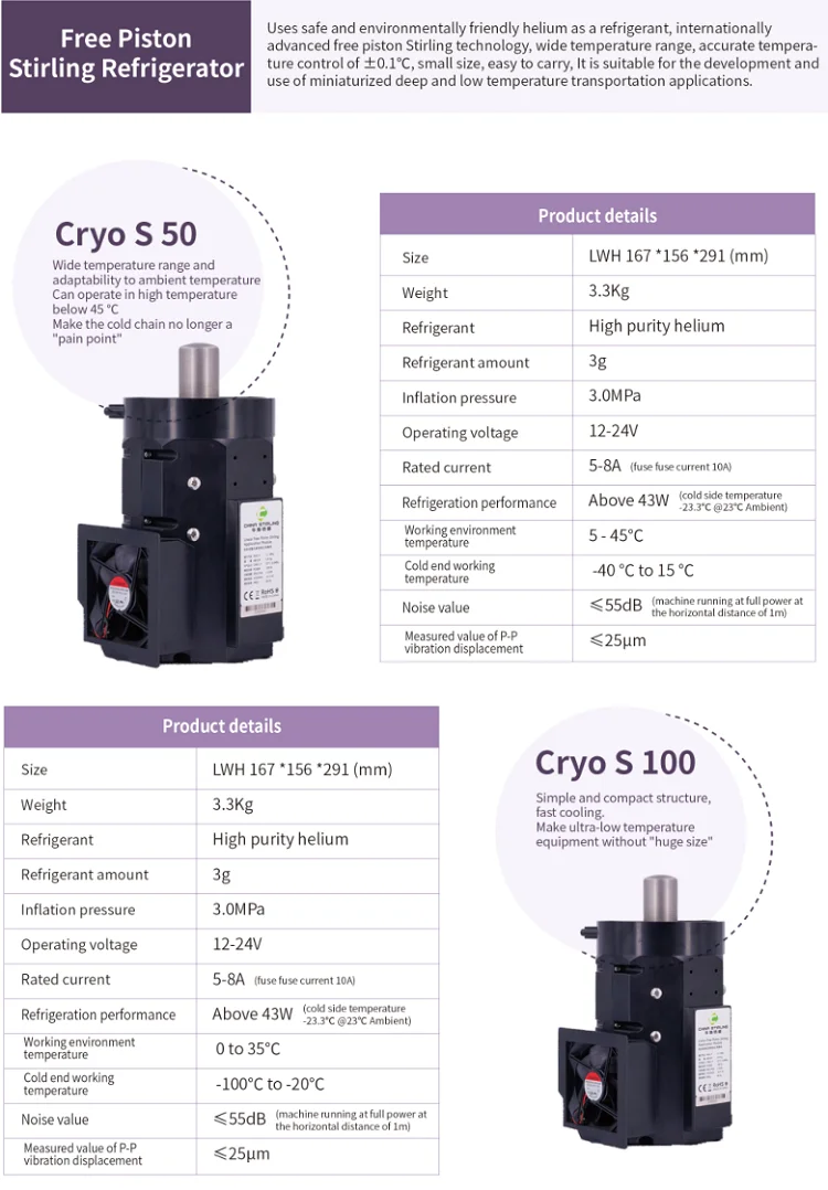 Mini Stirling Freezer Ultra Low Temperature Cooler Stirling Cryocooler