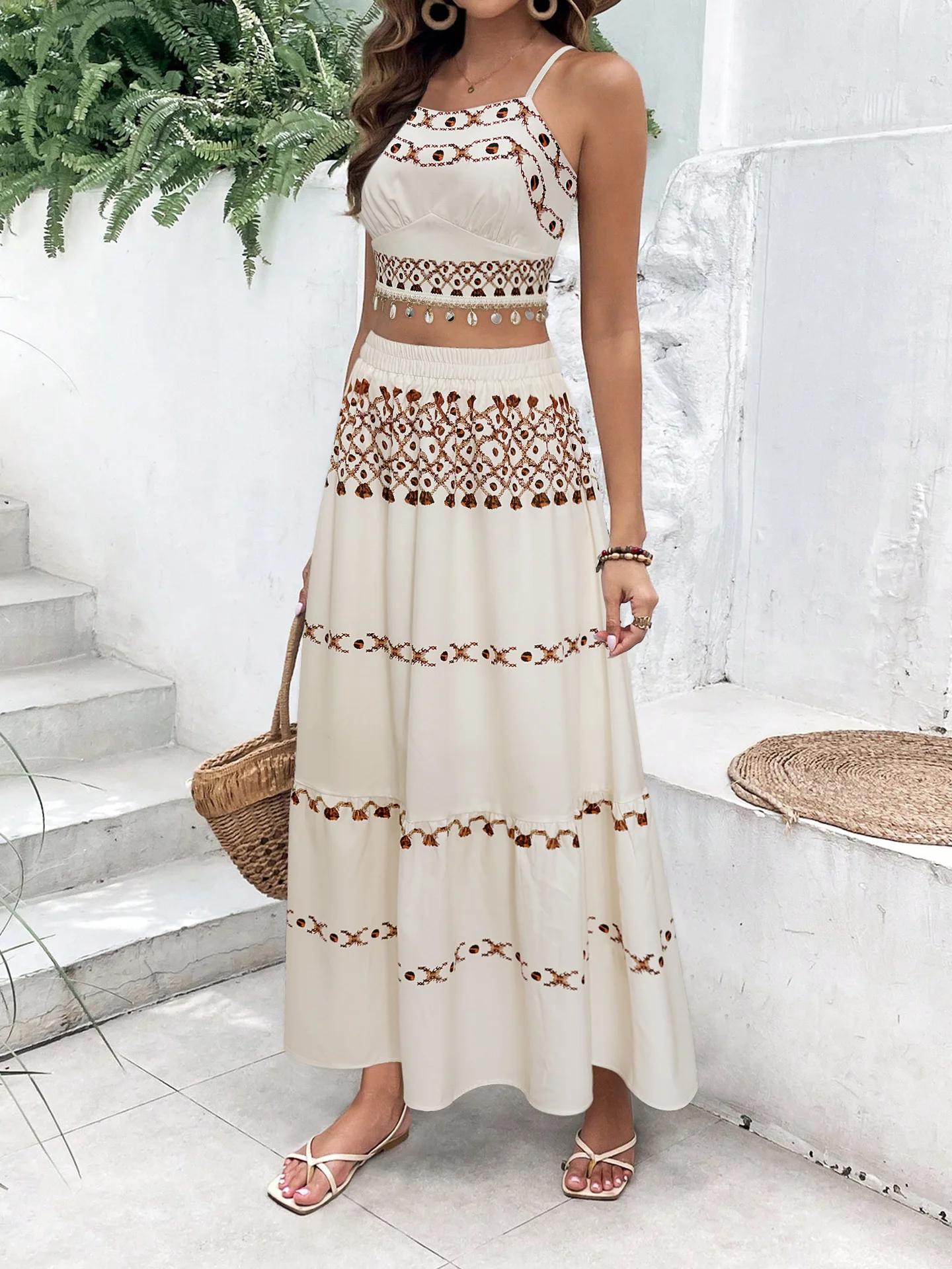 Beach Vacation Floral Print Strapless Top and Tight Skirt Set main image 1