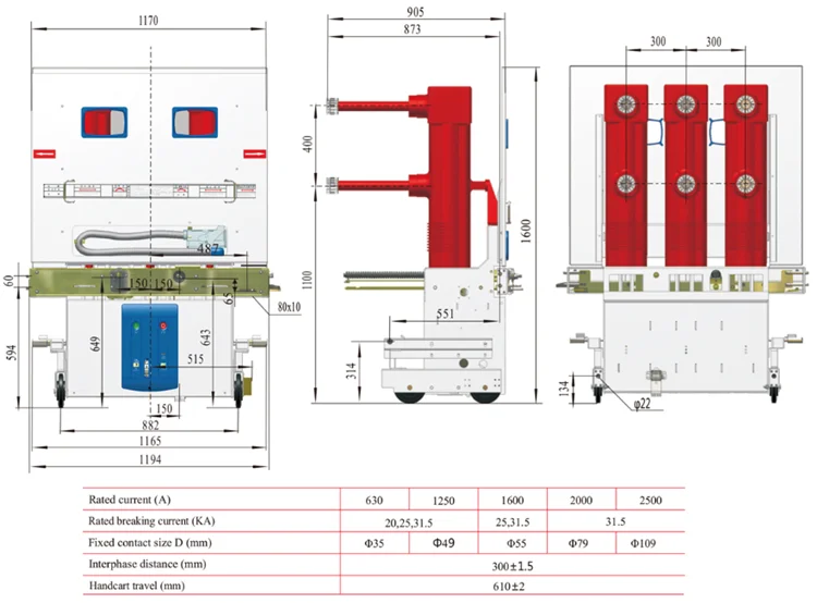 ZN85 40.5kV 1250A انڈور ویکیوم سرکٹ بریکر