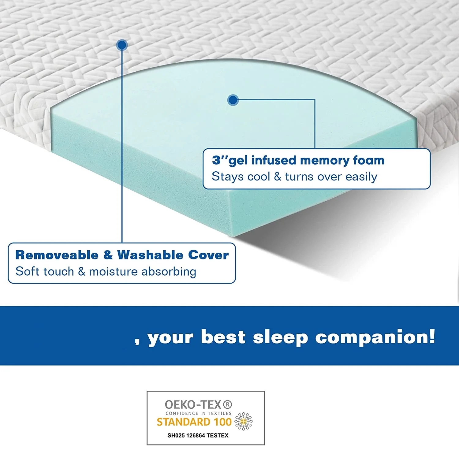 3 Inch Queen Size Gel Cooling Memory Foam Mattress Pad With Deep Pocket