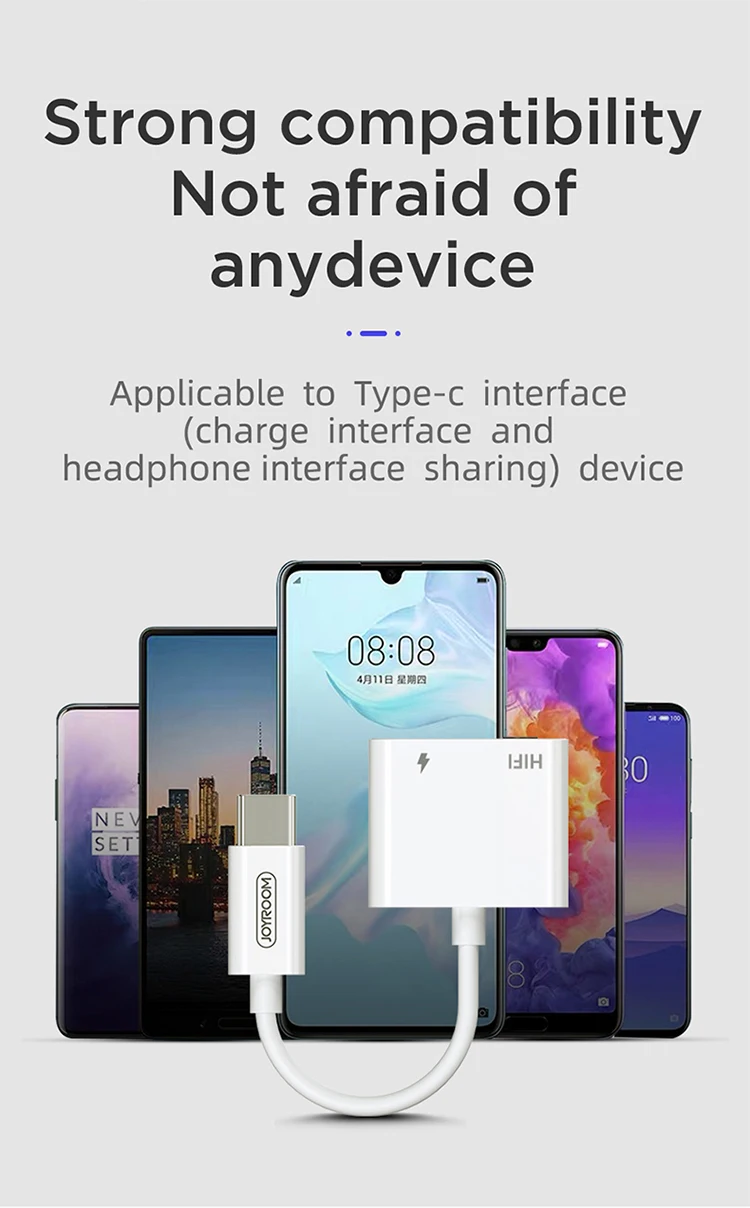 Joyroom Mobile phone ABS TPE usb c charger charging to cable adapter HIFI+PD Audio Converter