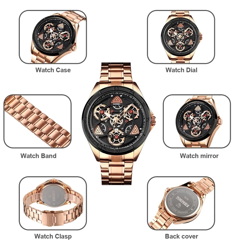 Skmei 1678 Steel Band Creative Gear Turning Mechanical Wind Quartz Watch For Men