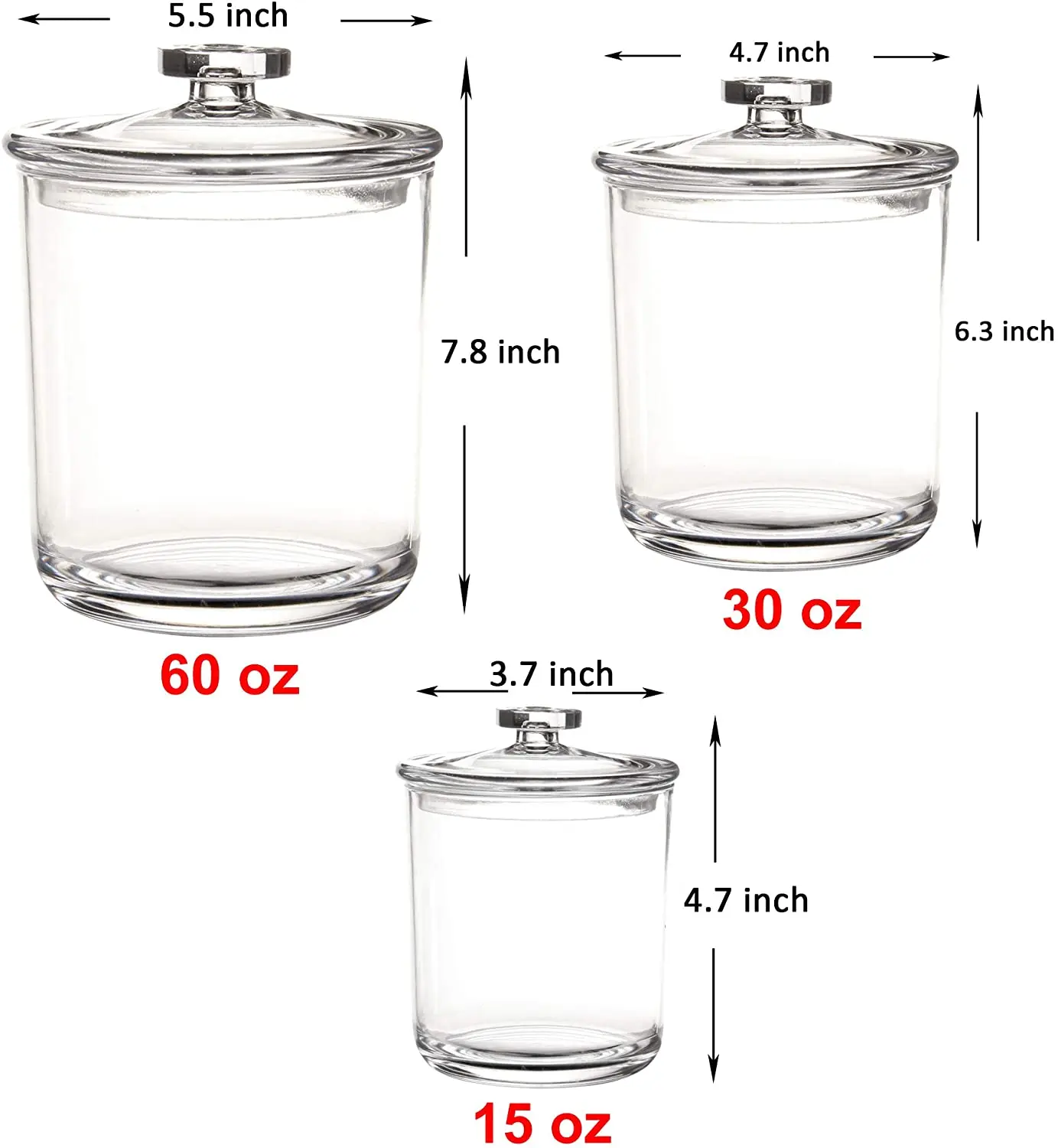 60oz 30oz 15oz Plastic Storage Jars Set Of 3 Acrylic Plastic Clear Food
