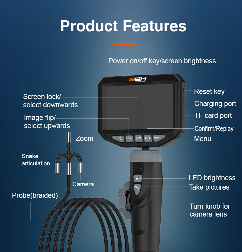 Obd2 Scanner 360 Degree Articulating Borescope Car Engine Videoscope