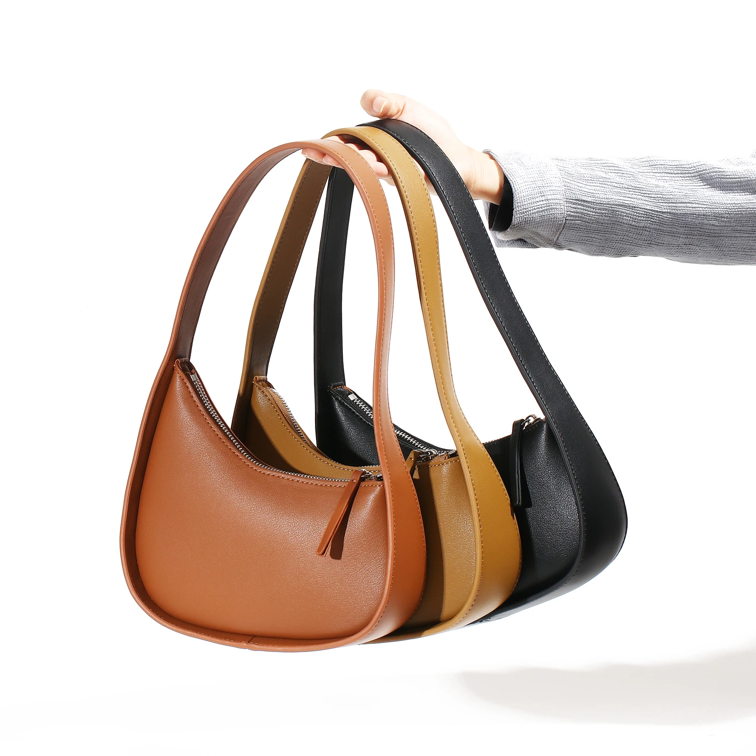 Jindailin Genuine Leather Half Moon Ladies Purses And Handbags Solid ...