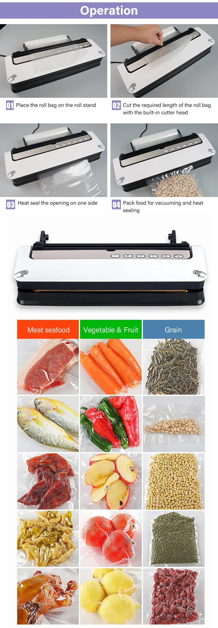Household small size vacuum food storage machines multifunction professional food vacuum sealer electronic kitchen vacuum packer