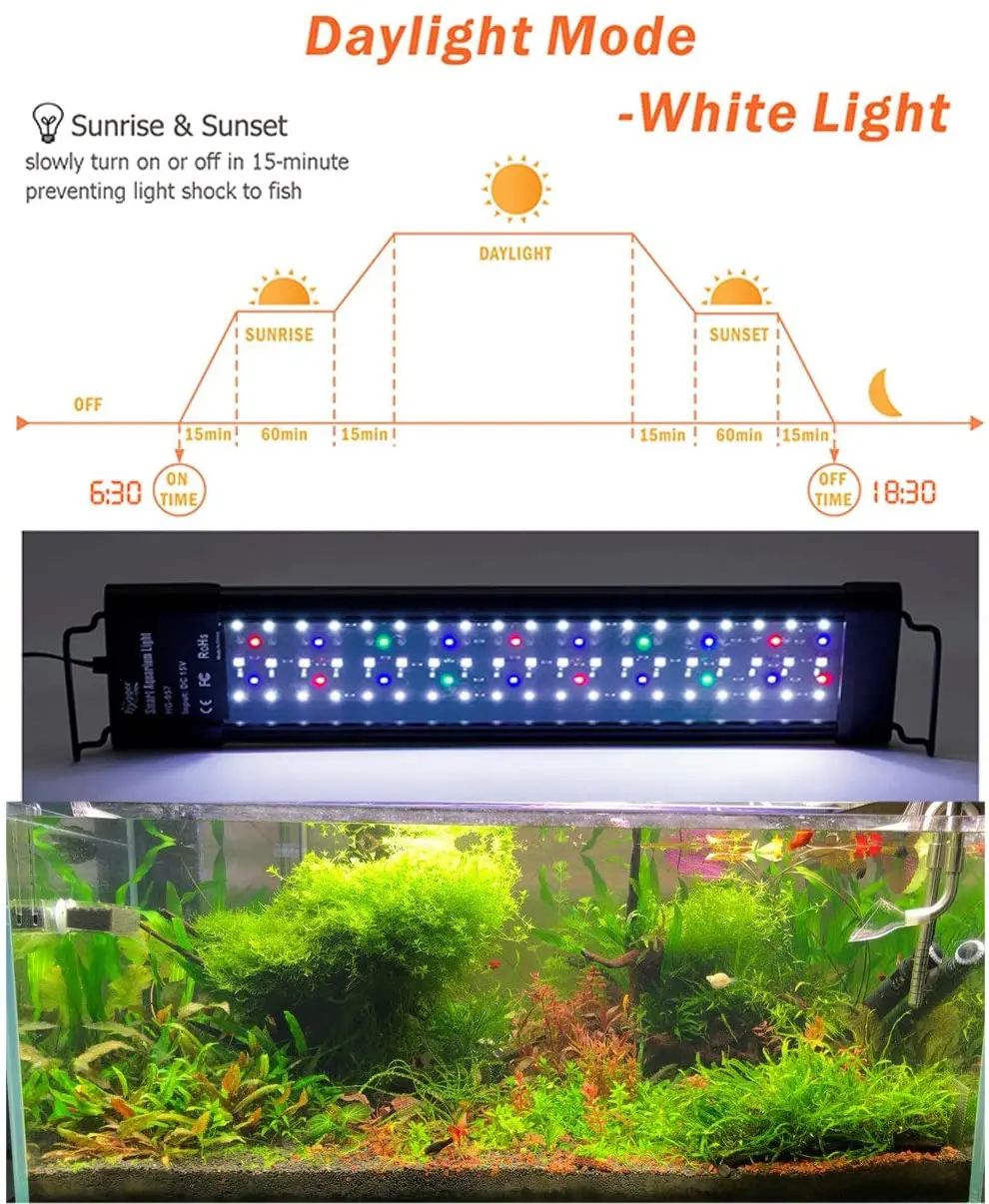 7 colori modalità luce solare all/'alba diurna con supporto estensibile regolazione del tempo di luminosità regolabile hygger Illuminazione per acquario a LED 24//7