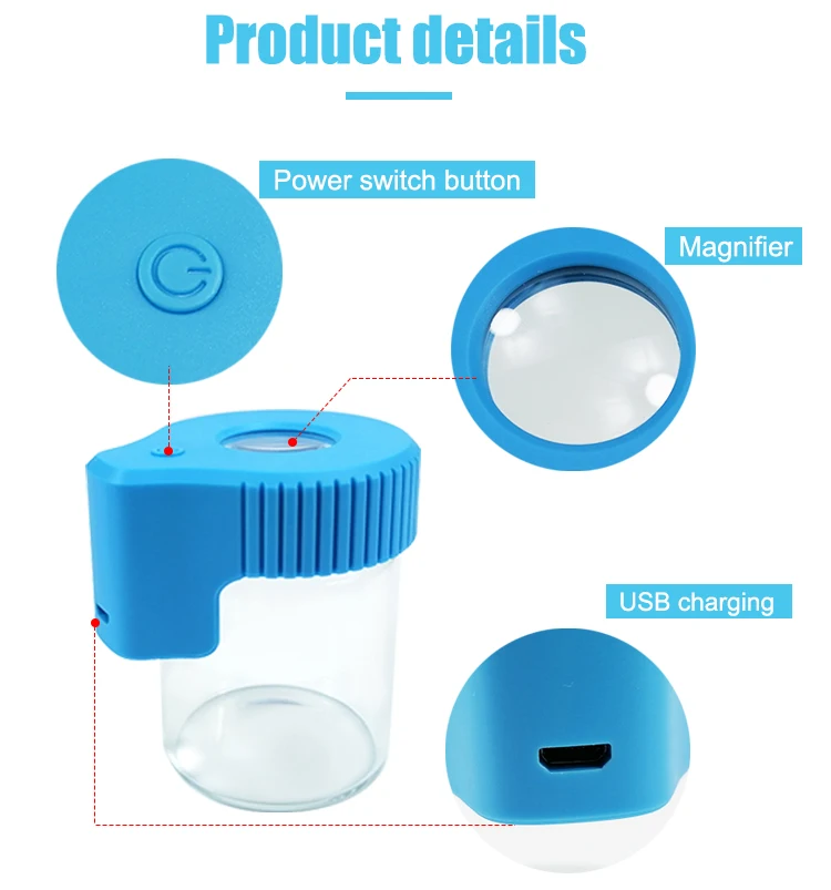 Hempacka Airtight Herb Weed Container Cookies Led Light Magnifying Weed Packaging Glass Jar