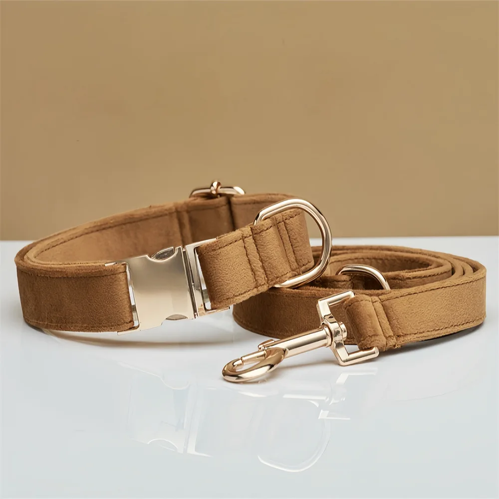 Dog Leash Set New Lettering Silk Gold Metal Buckle Premium Velvet Pet ...