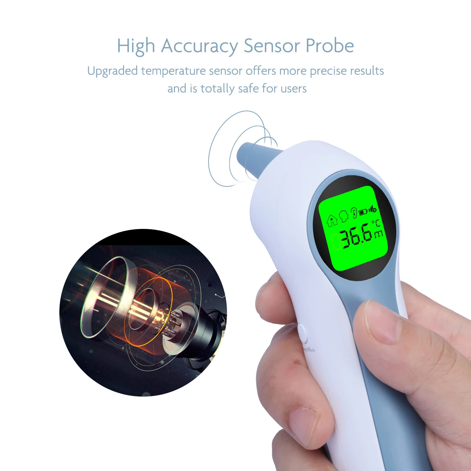 Hot Sale Child Ear And Forehead And Object 3 Color Backlight Smart Infrared Thermometer Jpd