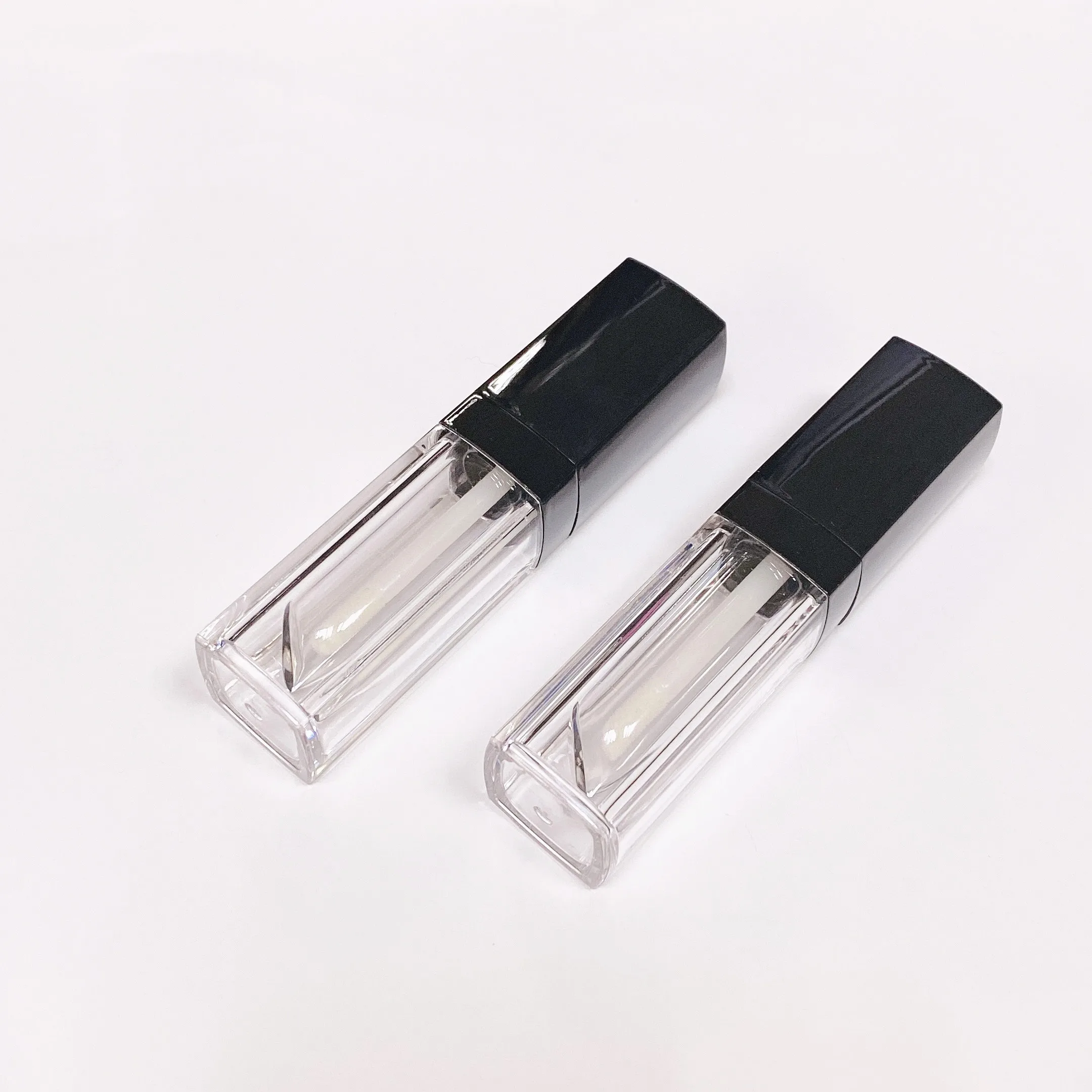 6毫升空塑料饮料哑光光泽黑色盖子透明方形唇彩磨砂管带私人标志