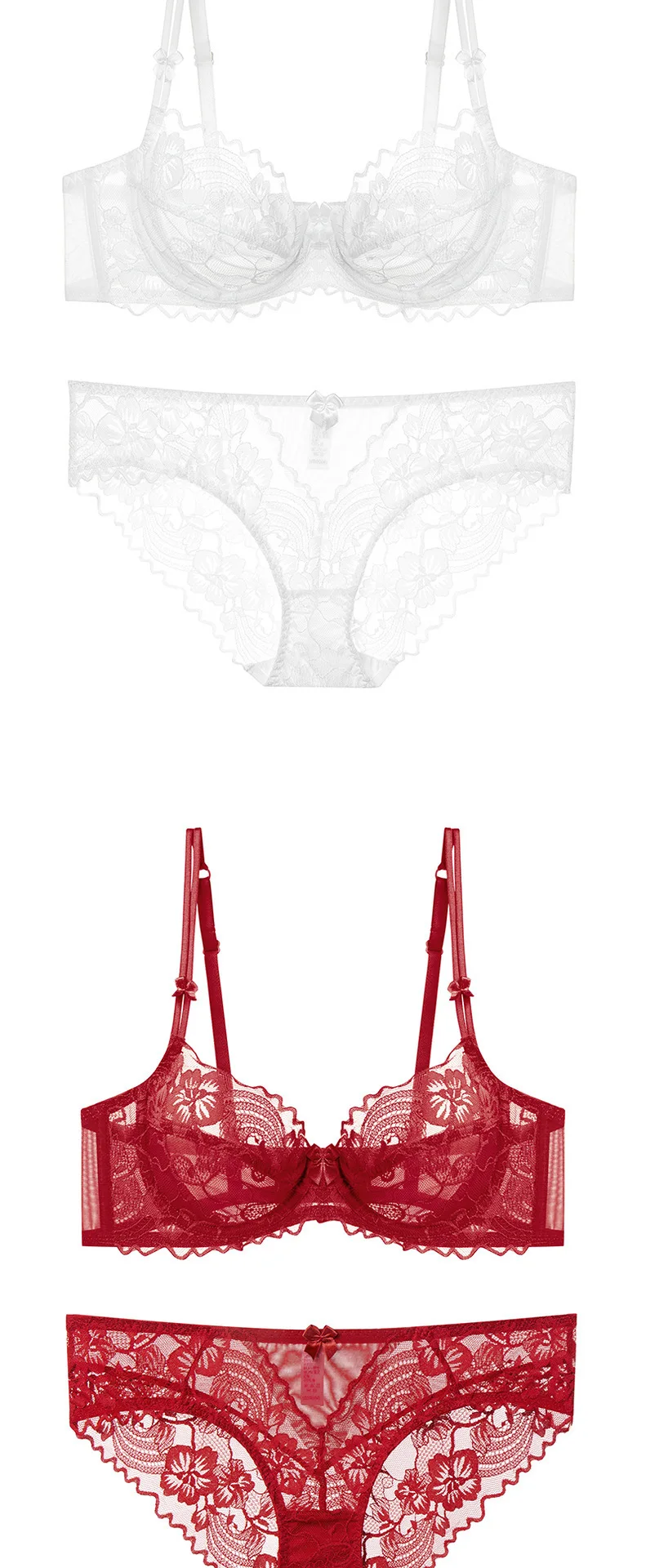 Pure Desire Summer French Bra Set Floral Patterned Breathable Lace Underwear for Big Chest High-Sexy Thin Cup Bikini Plain Dyed