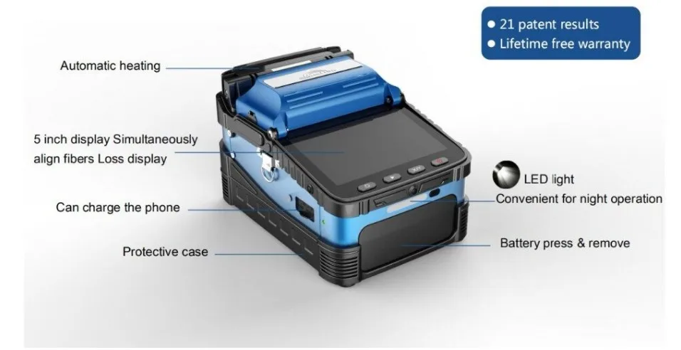 US Plug AC100V-240V High Precision Fiber Optic Fusion Splicer Full Automatic Fast AI-7 LCD Welding Splicing Machine Set Built-in Lighting for Night Operation