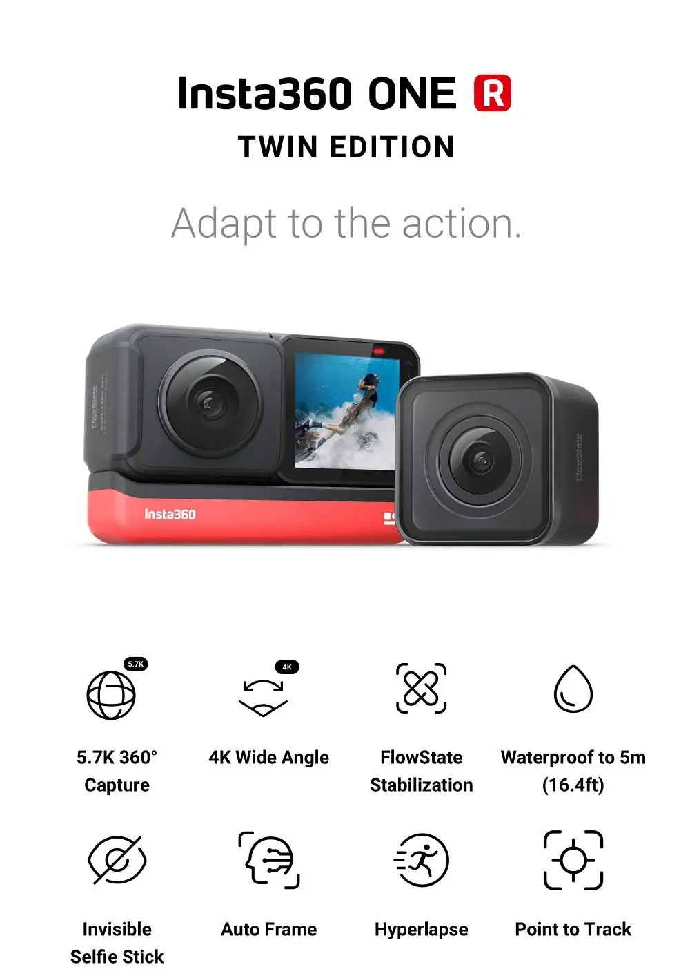 Newest Insta360 One R New Sports Action Camera 5.7k 360 4k Wide Angle 